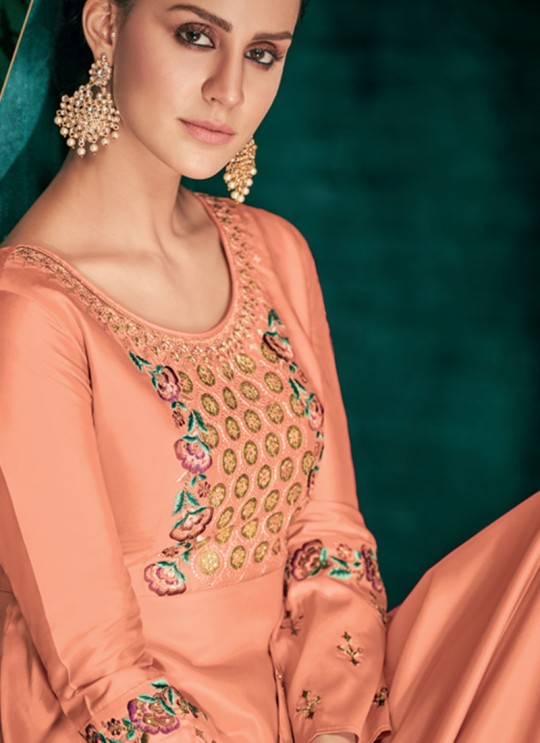 Triva Silk Peach Ceremony Designer Gown Rozi Vol 1 By Vardan 51014