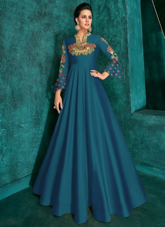 Rozi Diamond Vol 1 By Vardan 51018F Teal Blue Party Wear Triva Silk Designer Gown