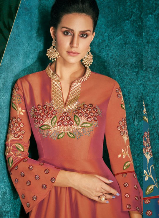 Rozi Diamond Vol 1 By Vardan 51018G Orange Party Wear Triva Silk Designer Gown