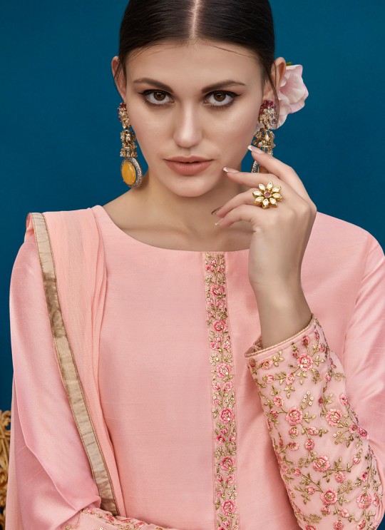 Pink Silk Party Wear Palazzo Suit Alicia 10128 By Vipul Fashions
