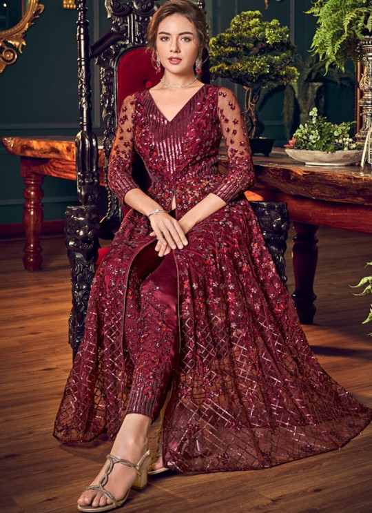 Maroon Net Floor Length Anarkali Julia 4556 By Vipul Fashions SC/016783