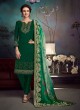 Green Satin Georgette Party Wear Straight Cut Suit Sawrovski  4541 By Vipul Fashions