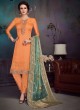 Orange Satin Georgette Party Wear Straight Cut Suit Sawrovski  4544 By Vipul Fashions