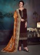 Brown Satin Georgette Party Wear Straight Cut Suit Sawrovski  4548 By Vipul Fashions