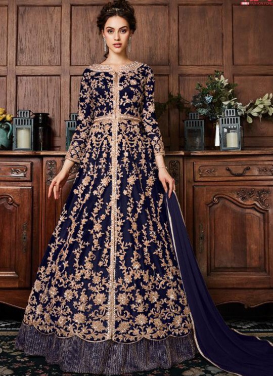 Navy Blue Net Floor Length Anarkali Eternity 4530B By Vipul Fashions SC/16261