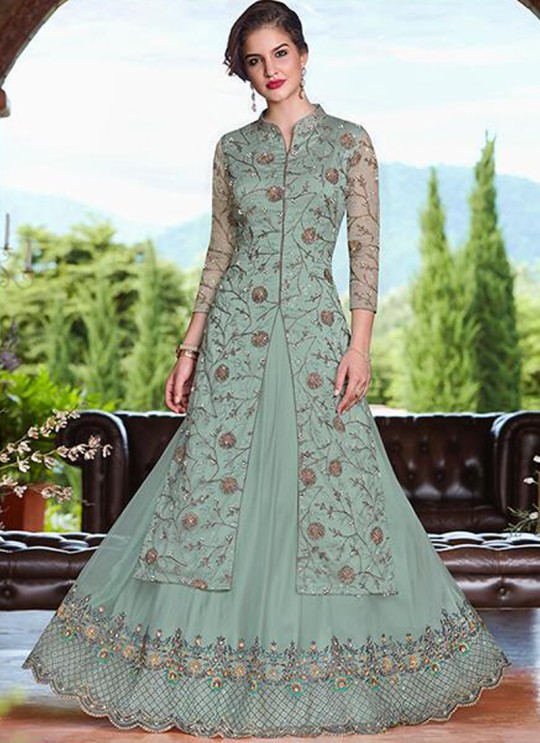 Grey Satin Abaya Style Anarkali Blitz 4502 By Vipul Fashions SC/012717