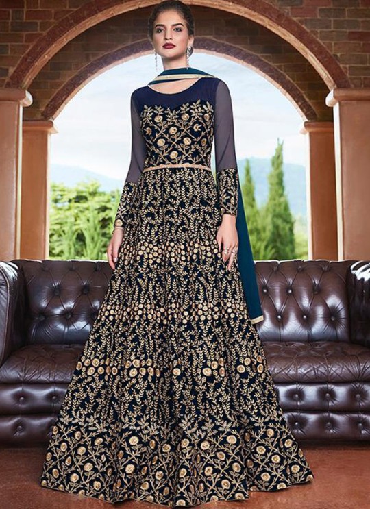 Navy Blue Velvet Abaya Style Anarkali Blitz 4504 By Vipul Fashions SC/012719