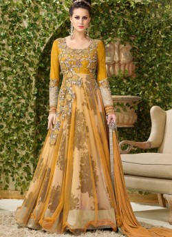 Yellow Net Gown Style Dcat-40 4002B By Vipul Fashions SC/002762
