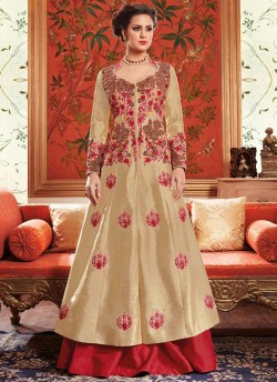 Beige Tussar Silk Indo Western Suits Dcat-41 4105 By Vipul Fashions Sc/003313