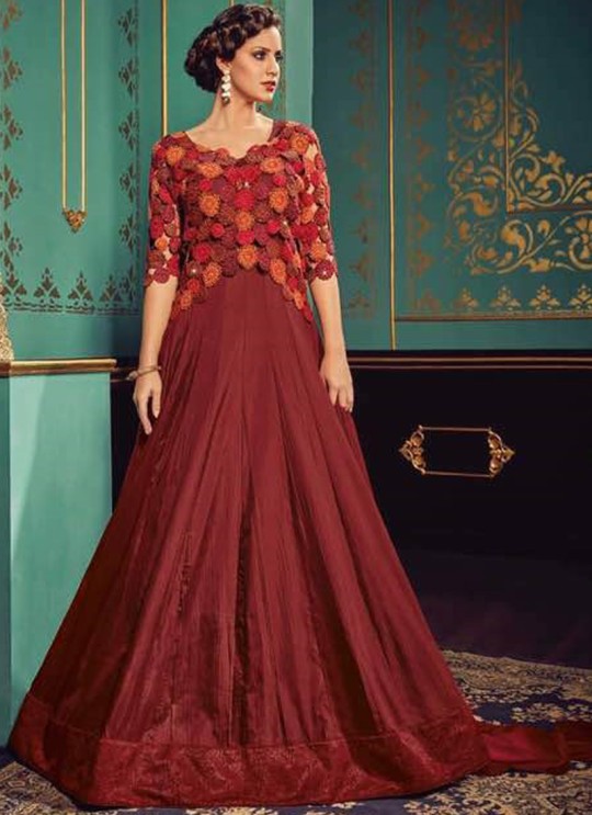Maroon Silk Gown Style Dcat-42 4204 By Vipul Fashions SC/005032