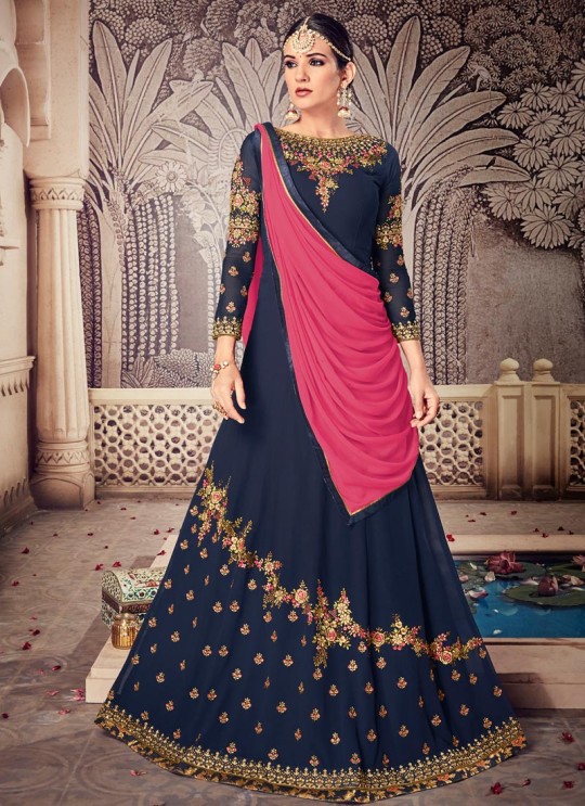 Blue Georgette Wedding Abaya Style Anarkali Noorjahan 2001 By Zaira SC/011531