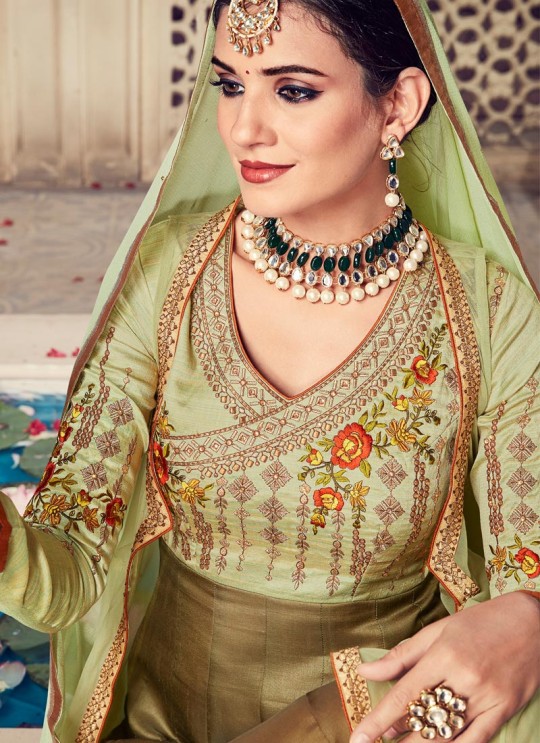 Green Georgette Wedding Angrakha Style Anarkali Noorjahan 2002 By Zaira SC/011532