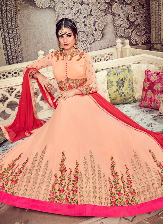 Peach Georgette Wedding Abaya Style Anarkali Noorjahan 2005 By Zaira SC/011535