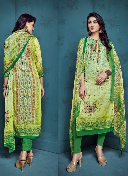Green Cotton Satin Festival Straight Cut Suit Shanaya 4004 By Zaira SC/010681 Green Cotton Satin Festival Straight Cut Suit Shanaya 4004 By Zaira SC/010681