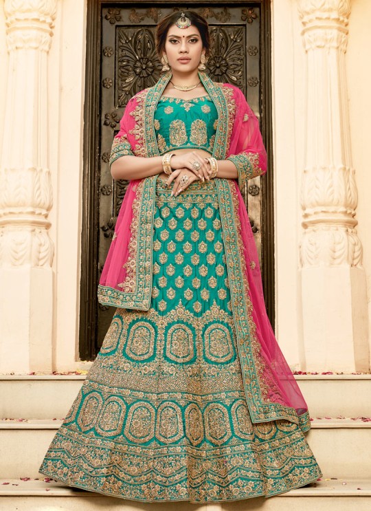 Green Pure Silk A-Line Lehenga For Bride Zikkara Vol 7 9002 By Zikkra Green Pure Silk A-Line Lehenga For Bride Zikkara Vol 7 9002 By Zikkra