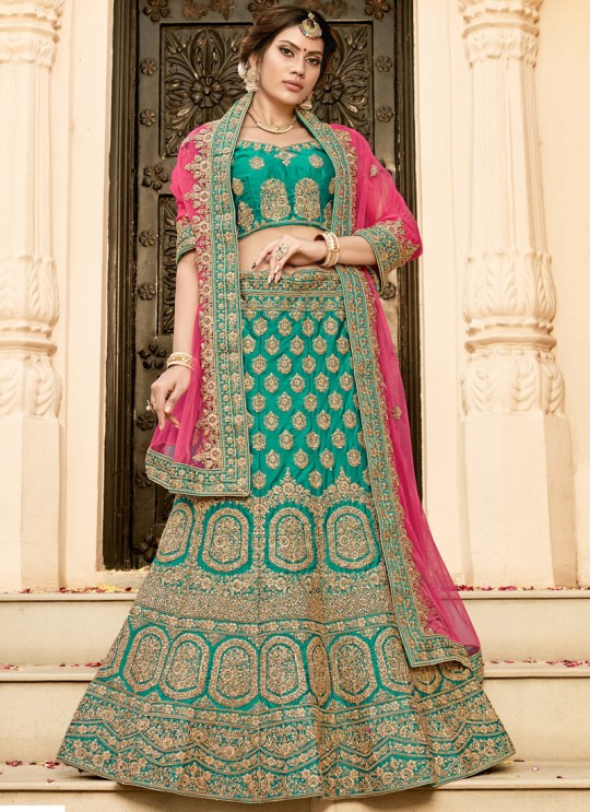 Green Pure Silk A-Line Lehenga For Bride Zikkara Vol 7 9002 By Zikkra Green Pure Silk A-Line Lehenga For Bride Zikkara Vol 7 9002 By Zikkra