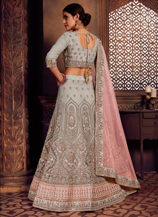 Grey Net Embroidered A-Line Lehenga For Indian Brides Zikkra Vol 11 By Zikkra 11006