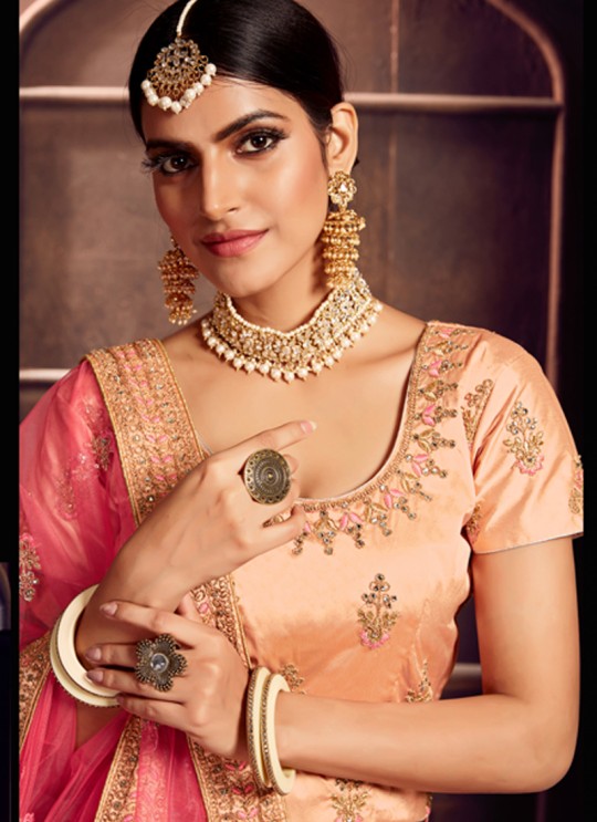 Peach Silk Embroidered A-Line Lehenga For Indian Brides Zikkra Vol 11 By Zikkra 11009