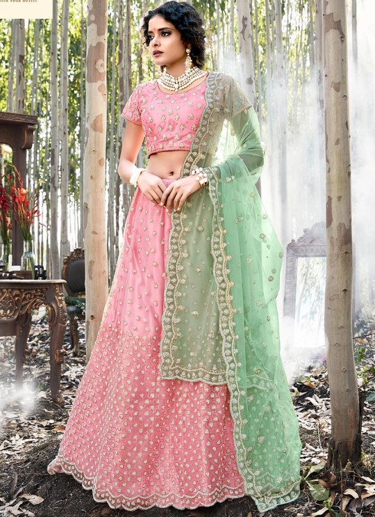 Pink Net A Line Bridal Lehenga Zikkra Vol 13 By Zikkra 13002