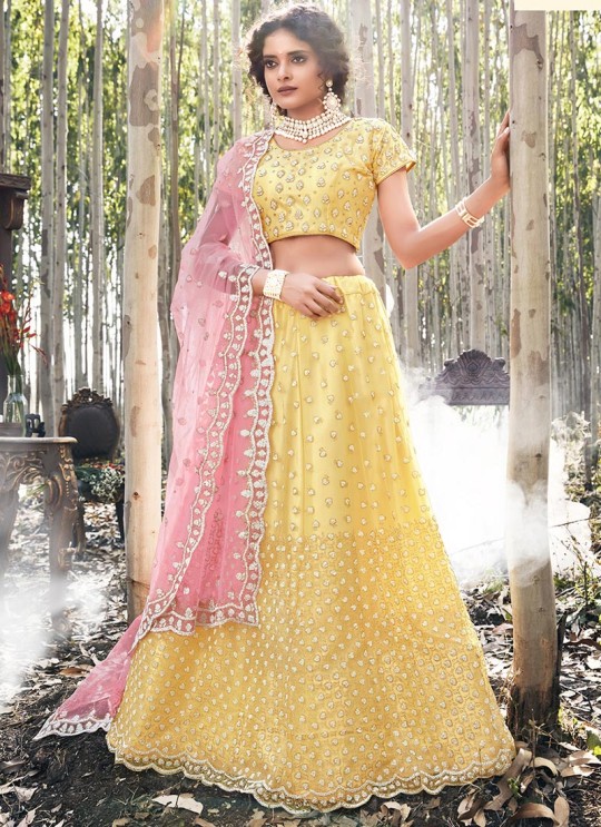 Yellow Net A Line Bridal Lehenga Zikkra Vol 13 By Zikkra 13001