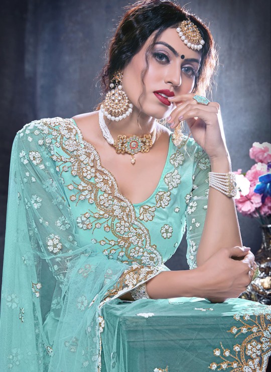 Zikkra Vol 14 By Kesari Exports 14005 Turquoise Net A-Line Bridal Lehenga Choli