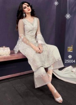 Off White Net Wedding Wear Pant Style Suit Ziona Emotions 25004 By Zoya SC/011098