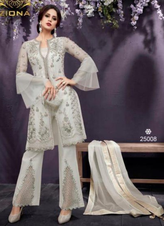 Off White Net Wedding Wear Pant Style Suit Ziona Emotions  25008 Set By Zoya SC/011104