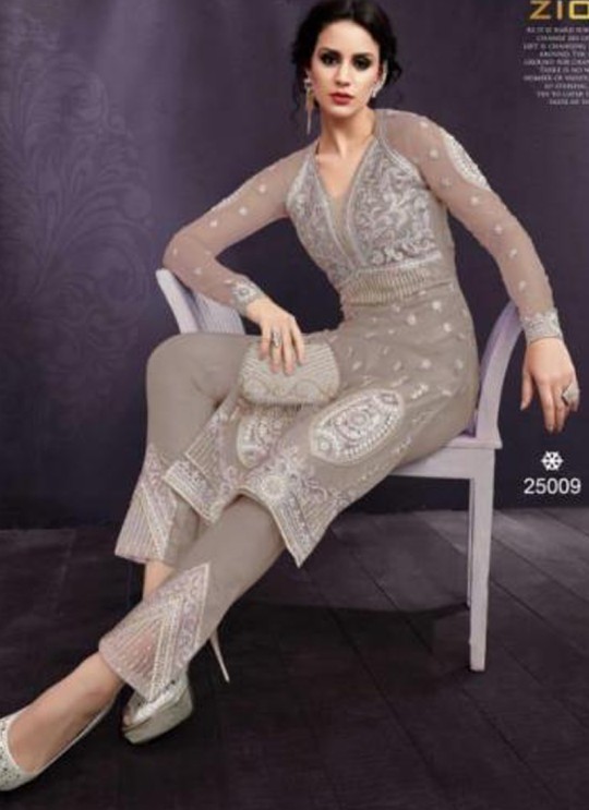 Grey Net Wedding Wear Pant Style Suit Ziona Emotions  25009 Set By Zoya SC/011104