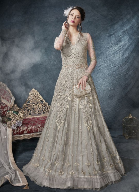 Grey Net Wedding Wear Floor Length Anarkali Celebrations 26006 By Zoya SC/012504