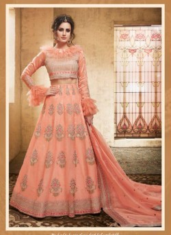 Peach Net Wedding Wear A-Line Lehenga Festive 28005 By Zoya SC/013668