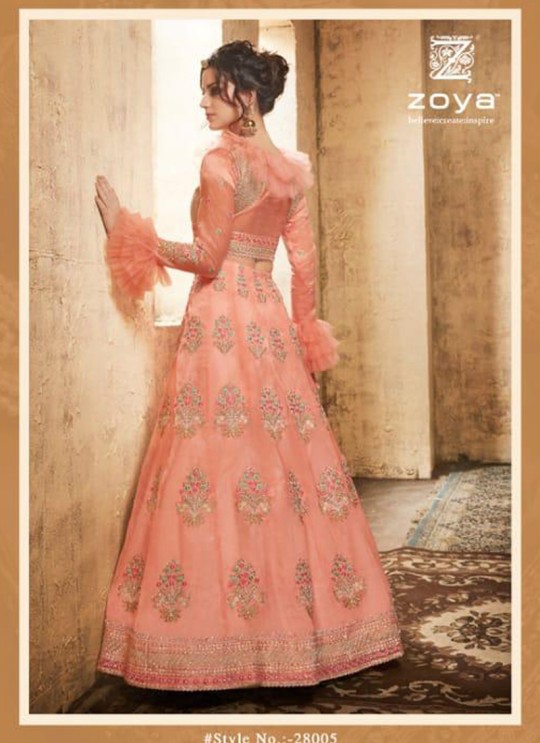 Peach Net Wedding Wear A-Line Lehenga Festive 28005 By Zoya SC/013668