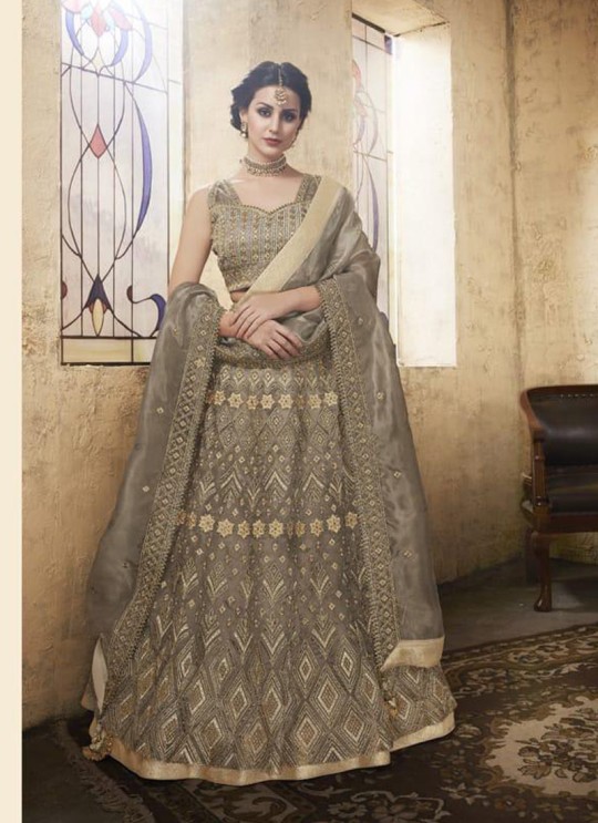 Grey Net Wedding Wear A-Line Lengha Choli Festive 28006 By Zoya SC/013669