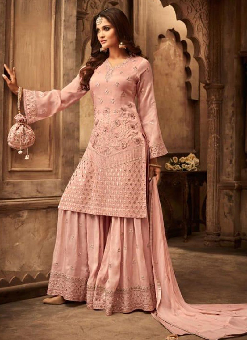 Peach Georgette Wedding Wear Palazzo Suit Moments 29001 Set By Zoya SC 014023