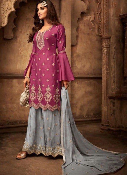 Fuchsia Georgette Wedding Wear Palazzo Suit Moments 29006 Set By Zoya SC/014023