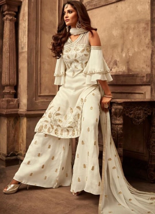 Off White Georgette Wedding Wear Palazzo Suit Moments 29008 Set By Zoya SC/014023