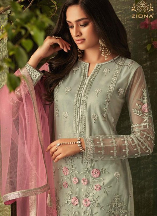 Grey Net Party Wear Pant Style Suit Emotions 32002 By Zoya