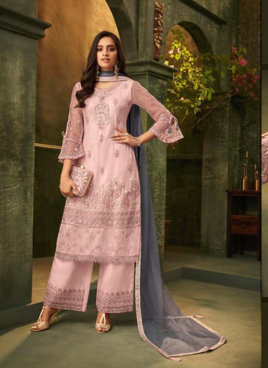 Pink Net Party Wear Pant Style Suit Emotions 32005 By Zoya