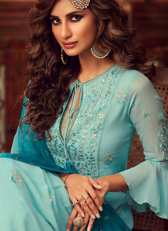 Turquoise Palazzo Suit For Bridesmaids Traditional 34001 By Zoya