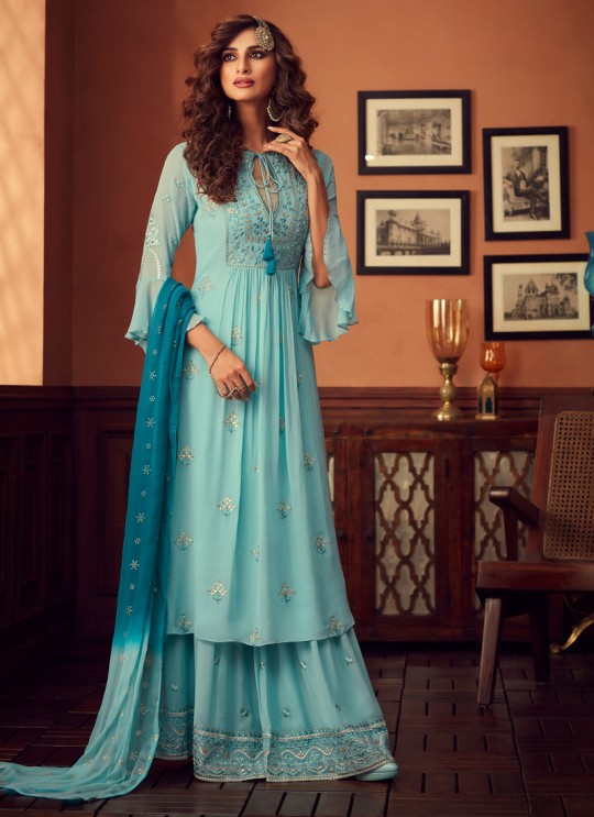 Turquoise Palazzo Suit For Bridesmaids Traditional 34001 By Zoya
