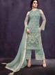 Ice Blue Party Wear Embroidered Pant Style Suit Ziona 25014 By Zoya