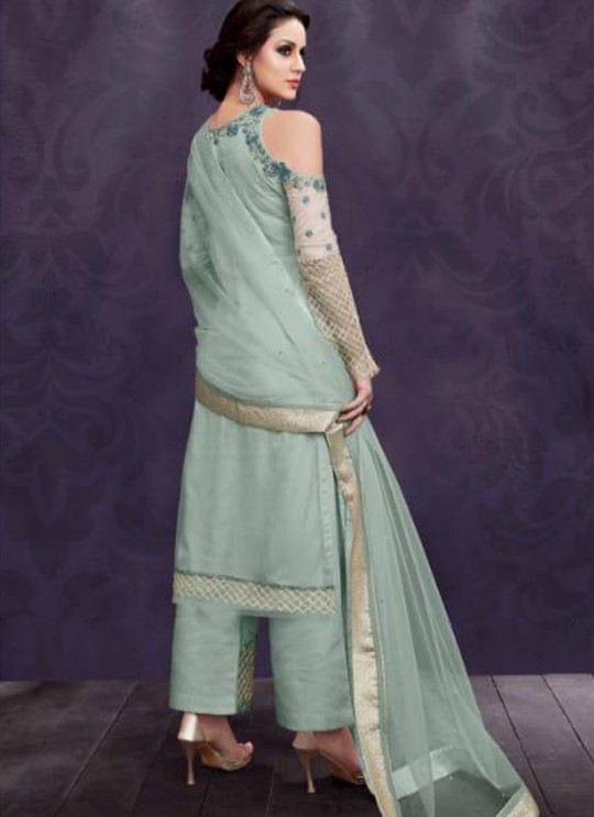 Ice Blue Party Wear Embroidered Pant Style Suit Ziona 25014 By Zoya