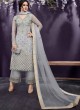 Grey Party Wear Embroidered Pant Style Suit Ziona 25015 By Zoya