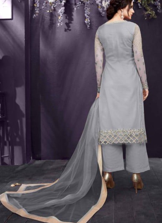 Grey Party Wear Embroidered Pant Style Suit Ziona 25015 By Zoya