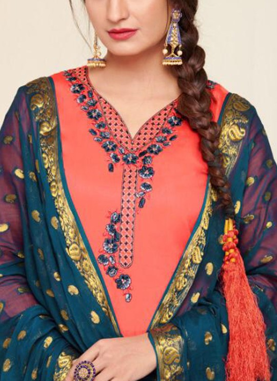 Orange Jam Silk Cotton Embroidered Punjabi Suit Patiala Club Vol-3 1028 By Sparrow