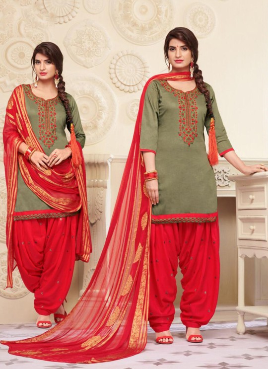 Beige Jam Silk Cotton Embroidered Punjabi Suit Patiala Club Vol-3 1029 By Sparrow