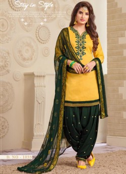 Yellow Jam Silk Cotton Embroidered Punjabi Suit Patiala Club Vol-3 1033 By Sparrow