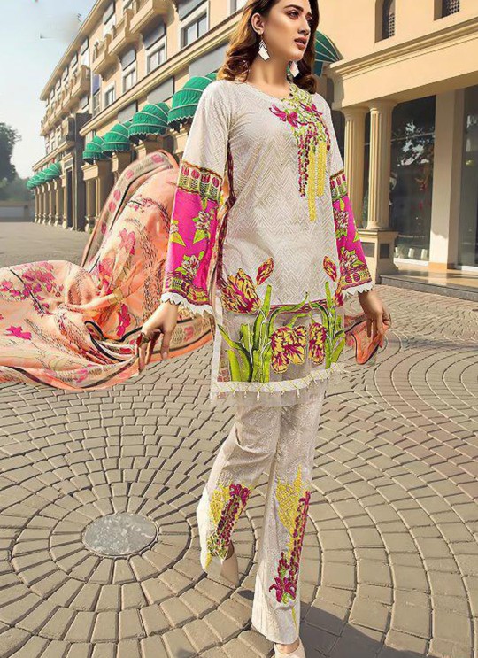 Off White Pure Cotton Casual Wear Pakistani Suits Firdous Cotton Dupatta 6171 By Shree Fabs SC/016001