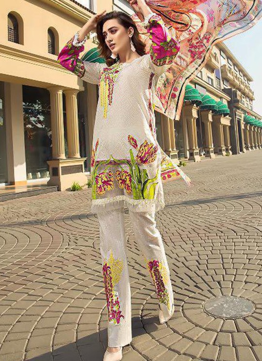 Off White Pure Cotton Casual Wear Pakistani Suits Firdous Cotton Dupatta 6171 By Shree Fabs SC/016001