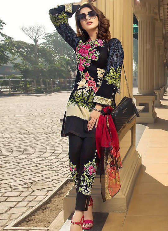 Black Pure Cotton Casual Wear Pakistani Suits Firdous Cotton Dupatta 6172 By Shree Fabs SC/016001