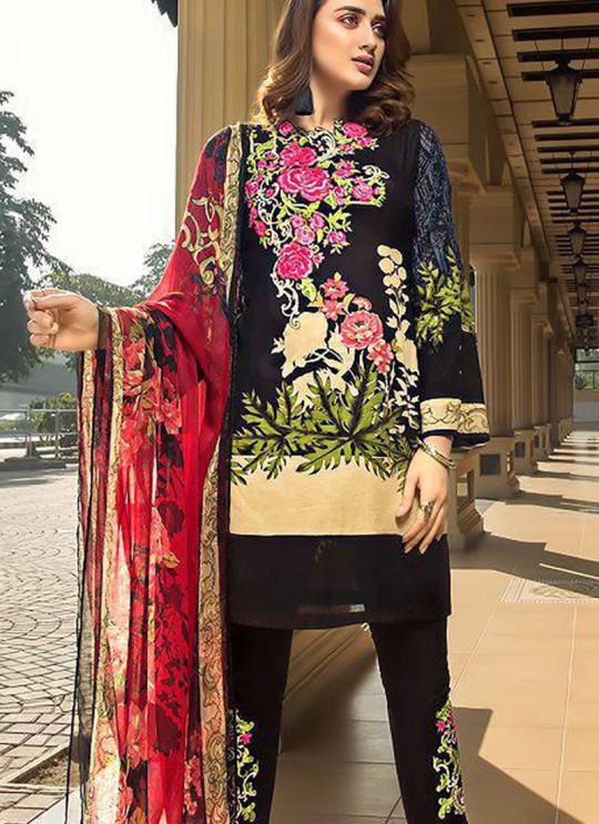 Pure Cotton Casual Wear Pakistani Suits In Black Color Firdous Silver Dupatta 6172 By Shree Fabs SC/016000